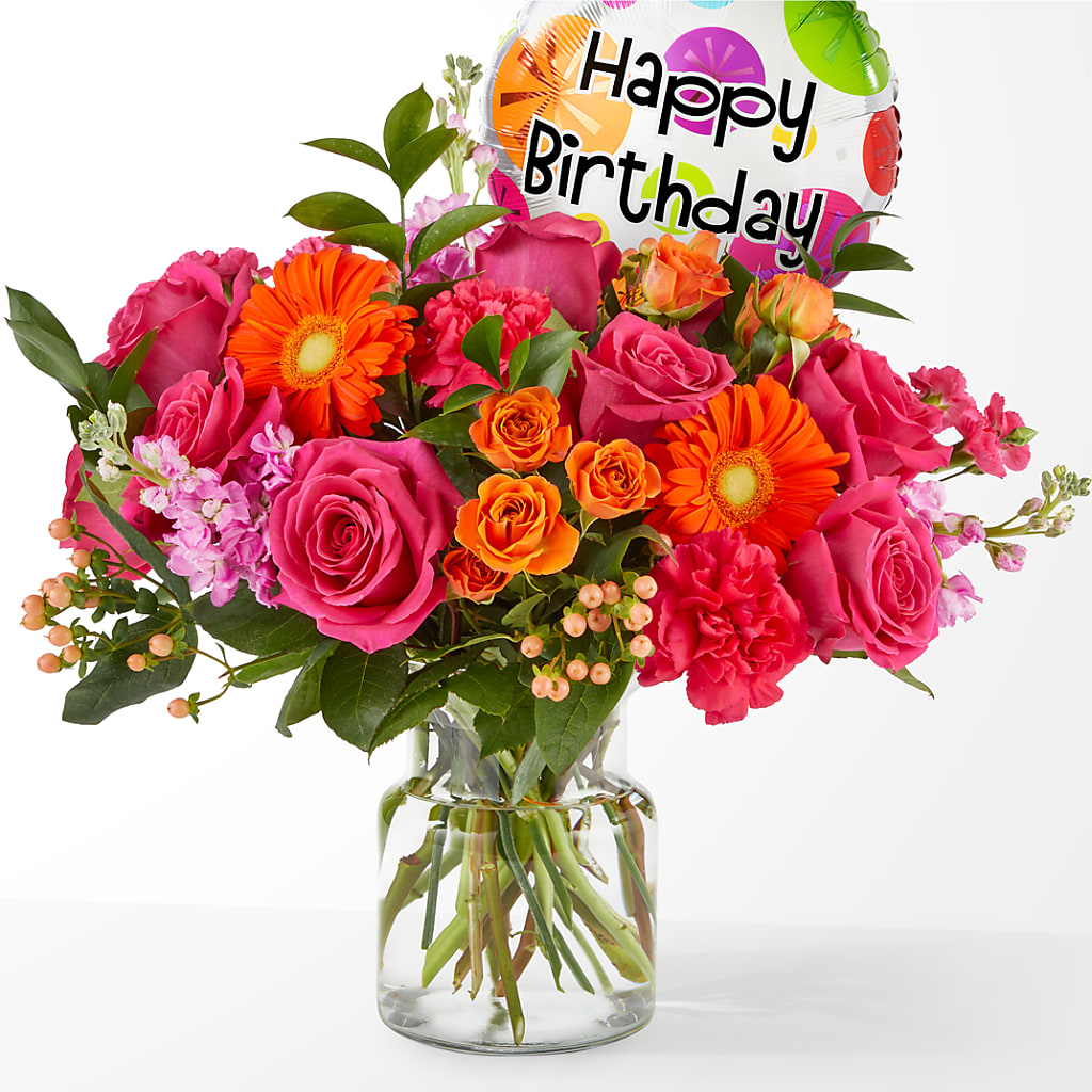 Fiesta Bouquet with Birthday Balloon – MOREE'S FLORIST & MORE, Columbia MS