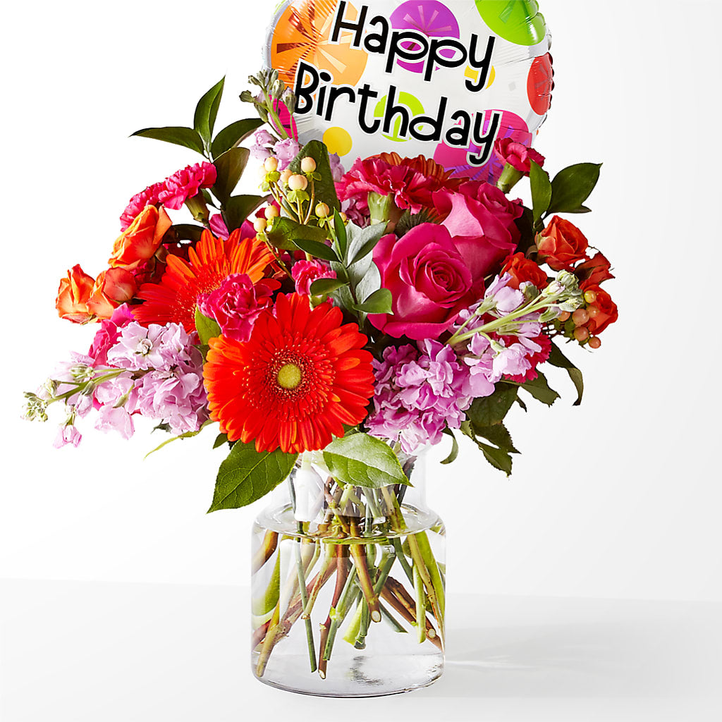 Fiesta Bouquet with Birthday Balloon – MOREE'S FLORIST & MORE, Columbia MS