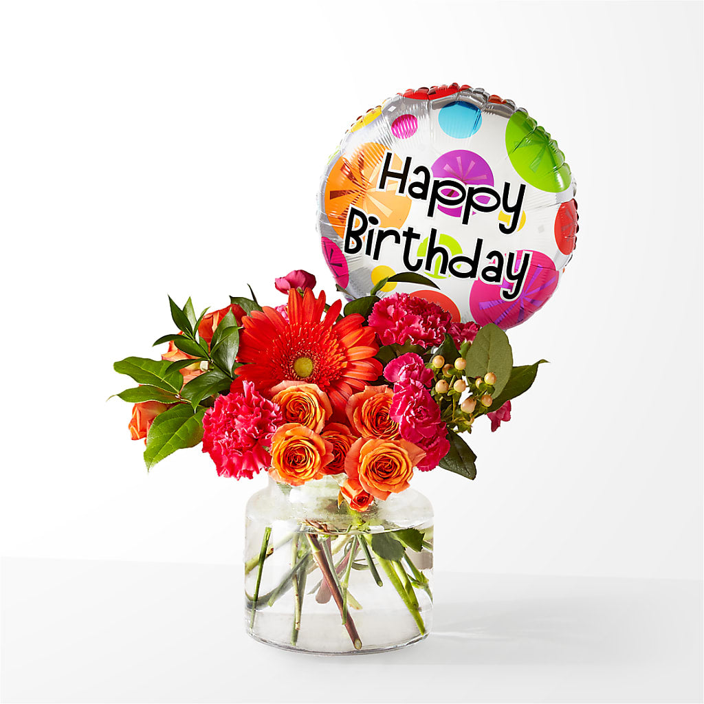 Fiesta Bouquet with Birthday Balloon – MOREE'S FLORIST & MORE, Columbia MS