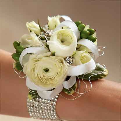 White Wedding Corsage – MOREE'S FLORIST & MORE, Columbia MS